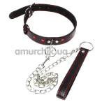 Ошейник с поводком DS Fetish Collar With Heart And Leash, черно-красный - Фото №1