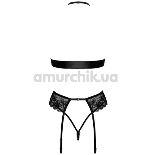 Комплект Kissable Bondage Kiss Set, черный: пояс для чулок + трусики-стринги + лента