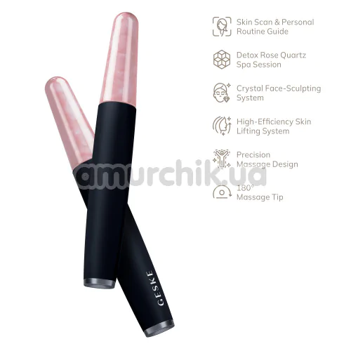 Ручка-масажер для обличчя Geske Rose Quartz Depuffing Pen 6 in 1, чорний