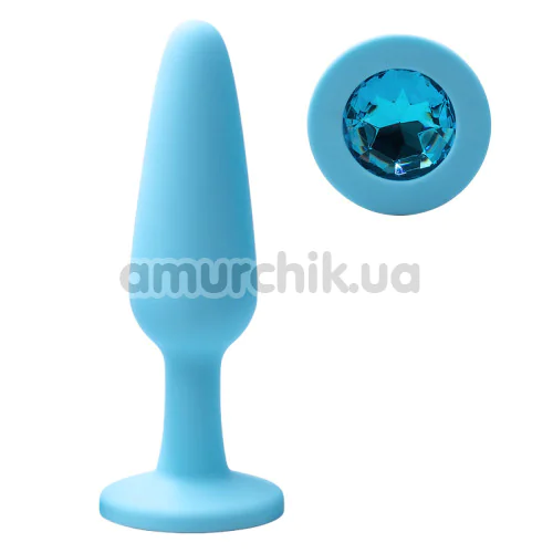 Анальная пробка с голубым кристаллом Alume Silicone Long Plug S, голубая