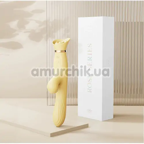 Вибратор с вакуумным стимулятором и толчками Zalo Rose Rabbit Thruster, желтый