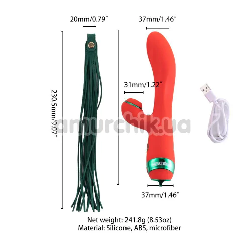 Вибратор с пульсацией и флоггером Lockink Sevanda Clitoris Suction Vibrator With Whip, красный