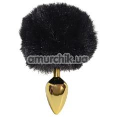Анальная пробка с черным хвостиком Alume Metal Plug With Tail S, золотая - Фото №1