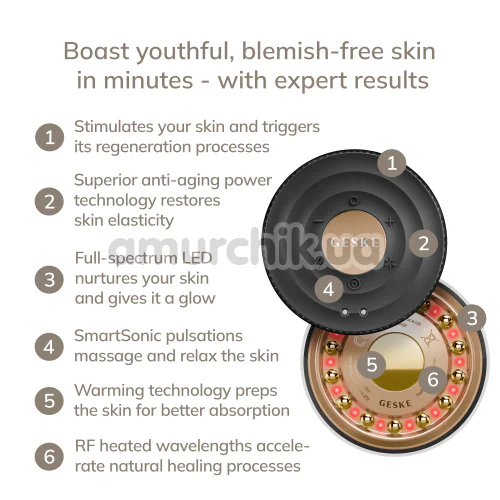 Мікрострумовий LED-випромінювач для відновлення шкіри обличчя Geske Anti-Aging Skin Renewer Metallic 9 in 1, сіро-золотий
