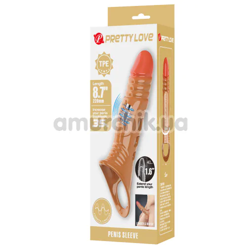 Насадка на пенис с вибрацией Pretty Love Penis Sleeve 026241Z-1, светло-коричневая