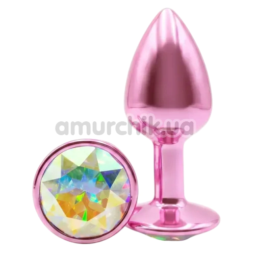 Анальна пробка з райдужним кристалом Alume Metal Plug S, рожева