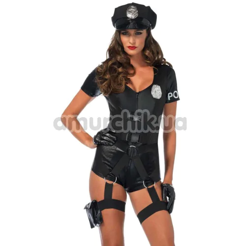 Костюм полицейской Leg Avenue Flirty Five-0 Cop Costume, черный: комбинезон + портупея + фуражка