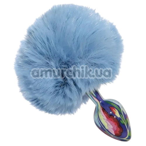 Анальна пробка з блакитним хвостиком Alume Floral Metal Plug With Tail S, синя