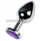 Анальная пробка с фиолетовым кристаллом Loveshop Seamless Butt Plug М, серебряная - Фото №1