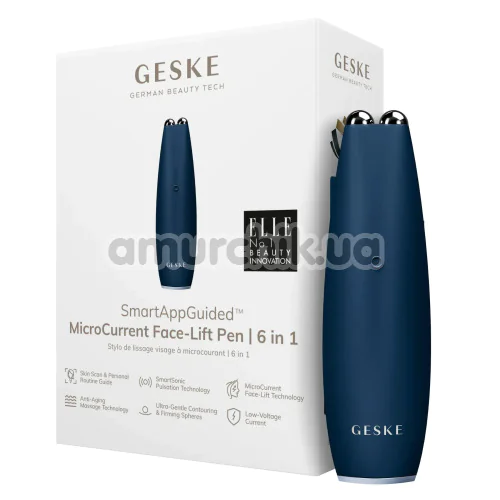 Микротоковая ручка для подтяжки кожи лица Geske MicroCurrent Face-Lift Pen 6 in 1, синяя