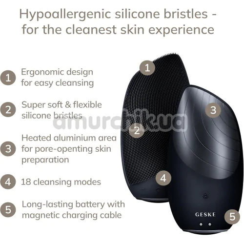 Ультразвуковая щетка для лица Geske Sonic Thermo Facial Brush 6 in 1, черная