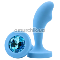 Анальна пробка з блакитним кристалом Alume Silicone Wave Plug М, блакитна - Фото №1