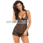 Комплект With Love Chemise Set, чорний: пеньюар + трусики-стрінги - Фото №1