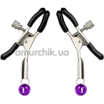 Зажимы для сосков DS Fetish Metal Nipple Clamps With One Bell, фиолетовые - Фото №1