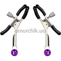 Зажимы для сосков DS Fetish Metal Nipple Clamps With One Bell, фиолетовые - Фото №1