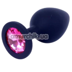 Анальна пробка з рожевим кристалом Exclusivity Jewellery Silicone Plug M, чорна - Фото №1
