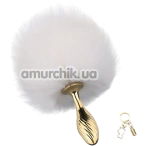 Анальна пробка з білим хвостиком Lockink Sevanda White Bunny Tail Anal Plug Pear, золота - Фото №1