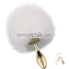 Анальна пробка з білим хвостиком Lockink Sevanda White Bunny Tail Anal Plug Pear, золота - Фото №1
