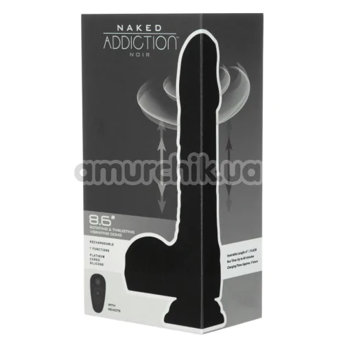 Вибратор с ротацией и толчками Addiction Naked Noir Rotating & Thrusting Vibrating Dong 8.6, черный