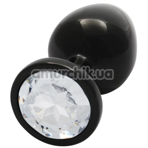 Анальная пробка с прозрачным кристаллом Ouch! Metal Butt Plug Medium, черная