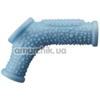 Насадка на пенис с вибрацией Knights Ring Vibrating Drip With Scrotum Sleeve, голубая - Фото №1