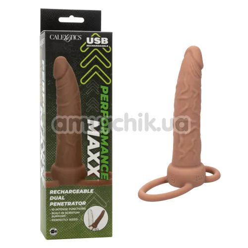 Анальная насадка с вибрацией Performance Maxx Rechargeable Dual Penetrator, коричневая