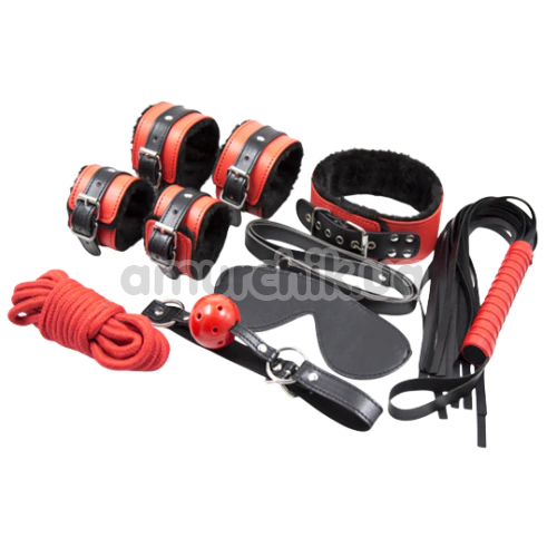 Бондажний набір Bondage Sex Toy Kit, чорно-червоний - Фото №1