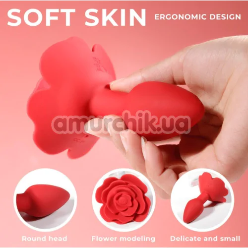 Анальная пробка с вибрацией и ротацией Boss Series Rotating Butt Plug Flower, красная