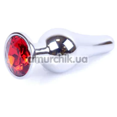 Анальная пробка с красным кристаллом Exclusivity Jewellery Silver Plug Long, серебряная - Фото №1