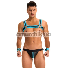 Комплект мужской Star Night Men's Set With Harness & Wrist Restraints, черно-голубой: портупея + трусы-джоки + фиксаторы для рук - Фото №1