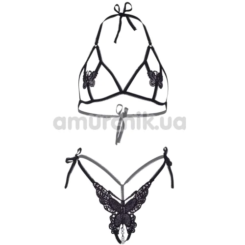Комплект Leg Avenue Open Cup Bra And Pearl Panty, черный: бюстгальтер + трусики-стринги