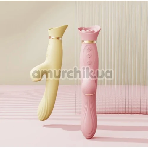 Вібратор з вакуумним стимулятором і підігрівом Zalo Rose Rabbit Vibrator, жовтий