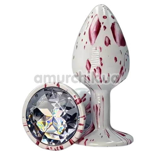 Анальна пробка з прозорим кристалом Alume Decor Metal Plug S, біло-рожева