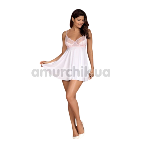 Комплект Obsessive Girlly, біло-рожевий: пеньюар + трусики-стрінги