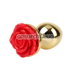 Анальная пробка с красной розой Matrix Mont Showy Rose Anal Plug M, золотая - Фото №1