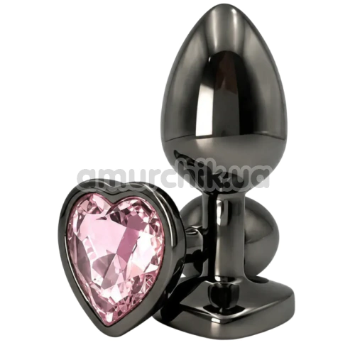 Анальна пробка з рожевим кристалом Alume Metal Heart Plug M, чорна