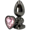 Анальна пробка з рожевим кристалом Alume Metal Heart Plug M, чорна - Фото №2