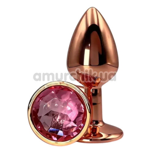 Анальна пробка з рожевим кристалом Alume Metal Plug S, бронзова