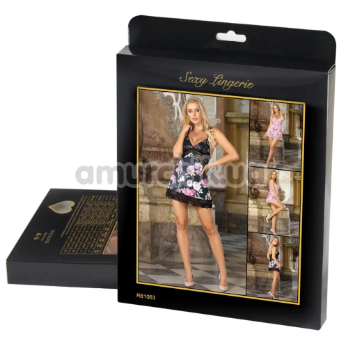Комплект Star Night Floral Mesh Set, черный: пеньюар + трусики-стринги