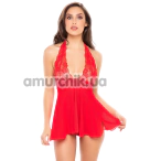 Комплект Dolled Up Halter 2 Piece Chemise Set, червоний: пеньюар + трусики-стрінги - Фото №1