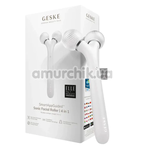 Ультразвуковий масажер для обличчя Geske Sonic Facial Roller 4 in 1, білий