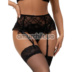 Комплект Star Night Mesh & Bow Garter Panties, чорний: пояс для панчіх + трусики-стрінги - Фото №1
