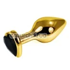 Анальная пробка с черным кристаллом Gold Heart Plug, золотая - Фото №1