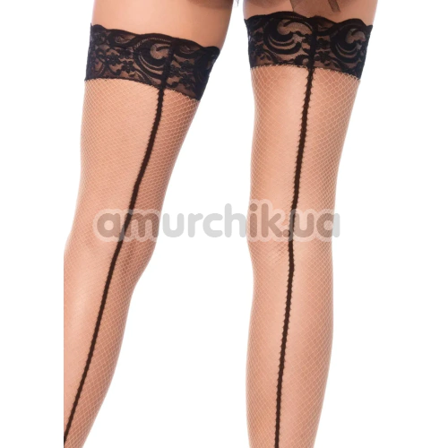 Чулки Leg Avenue Lace Top Stay Up Fishnet Backseam Thigh High, телесные