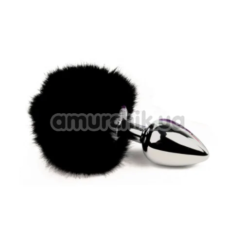 Анальная пробка с черным хвостиком FeelzToys Bunny Tails, серебряная