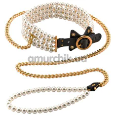 Ошейник с поводком Guilty Pleasure Luminous Pearl Leash & Collar, черно-золотой - Фото №1