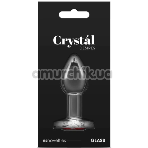 Анальная пробка с красным кристаллом Crystal Desires Heart S, прозрачная