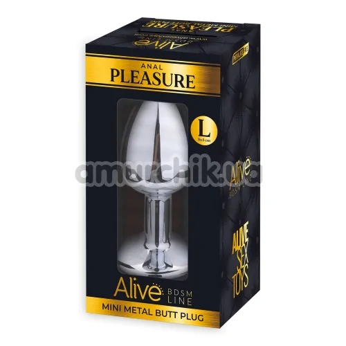 Анальная пробка с розовым кристаллом Alive Anal Pleasure Mini Metal Butt Plug L, серебряная