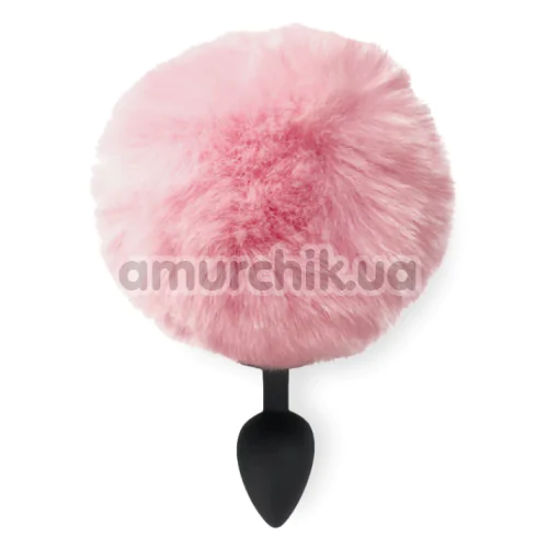 Анальная пробка с розовым хвостиком Art Of Sex Silicone Butt Plug Rabbit Tail M, черная