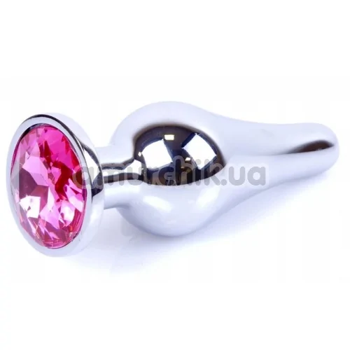 Анальная пробка с розовым кристаллом Exclusivity Jewellery Silver Plug Long, серебряная - Фото №1